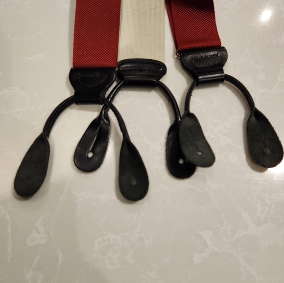 Classic TRAFALGAR Beet Red Woven Black Leather Hooks Suspenders Braces Made USA - Picture 3 of 6